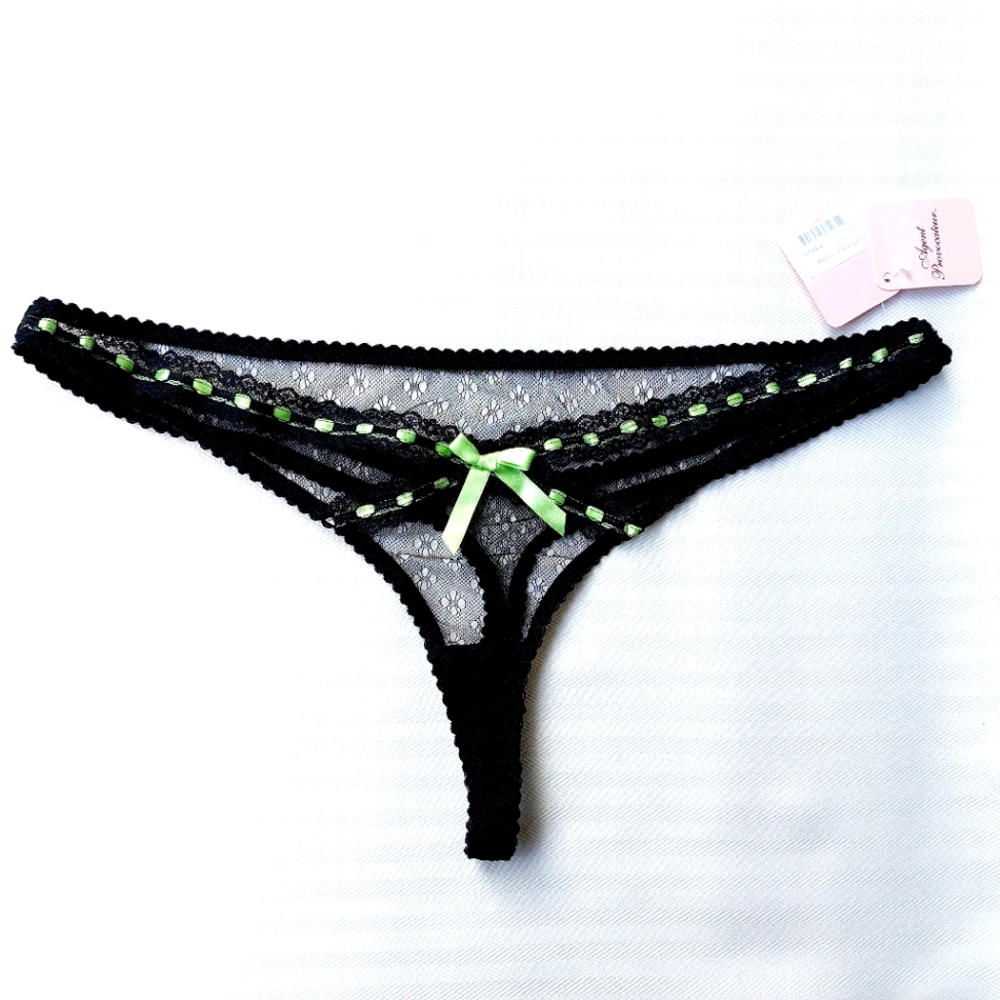 Agent Provocateur Black Green Knickers Forever Thong L Large